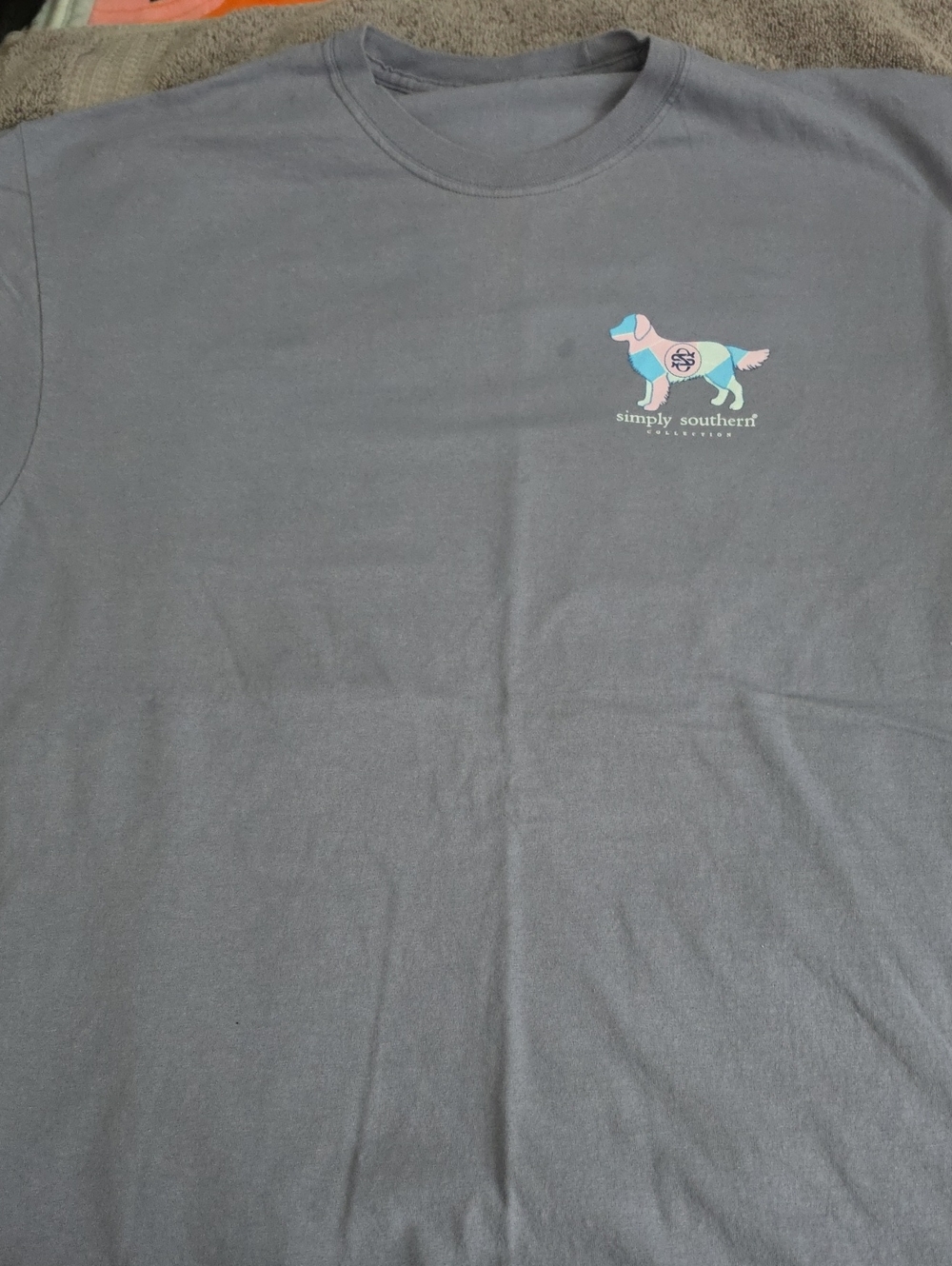 Simply Southern Gray Dog Graphic Tee - Gray with Pastel Dog Print
